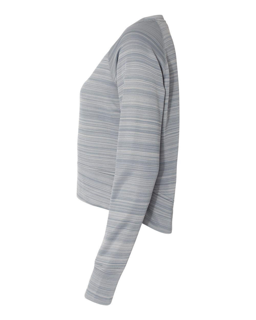 Left View of Quarry Women's Odyssey Striped Performance Fleece Hi-Low Crewneck Sweatshirt - 8663