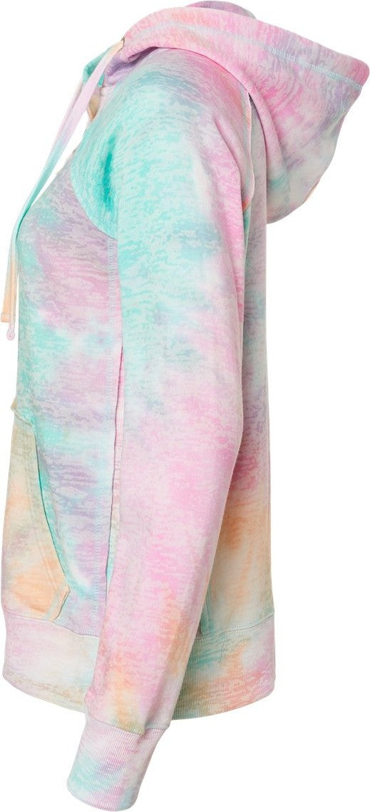Left View of Rainbow Sorbet Women’s Courtney Burnout V-Notch Hooded Sweatshirt - W1162