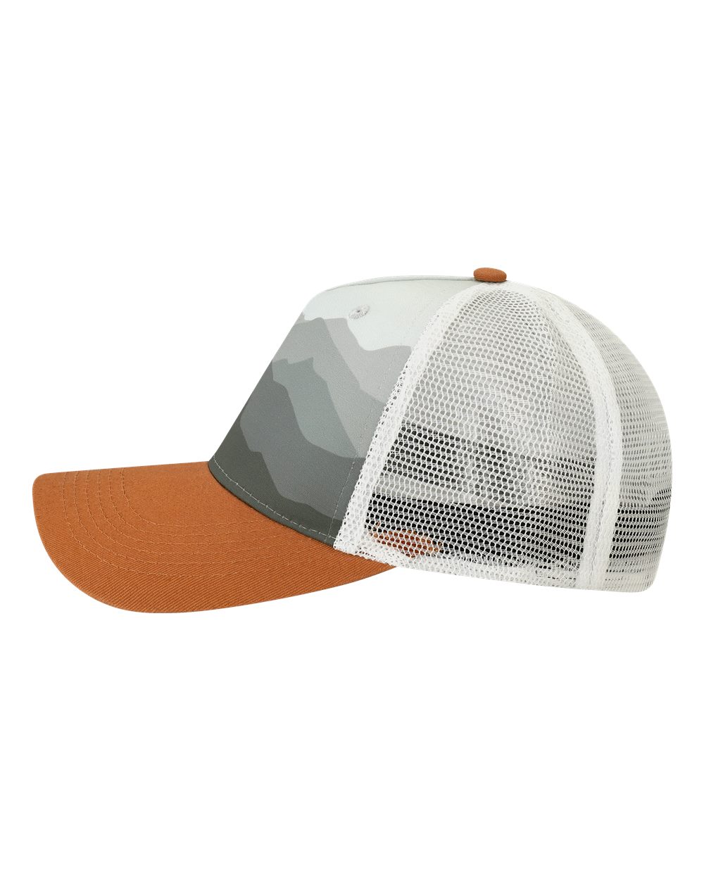 Left View of Ranges Grey/ Dark Orange Trucker Cap - 5PTKR