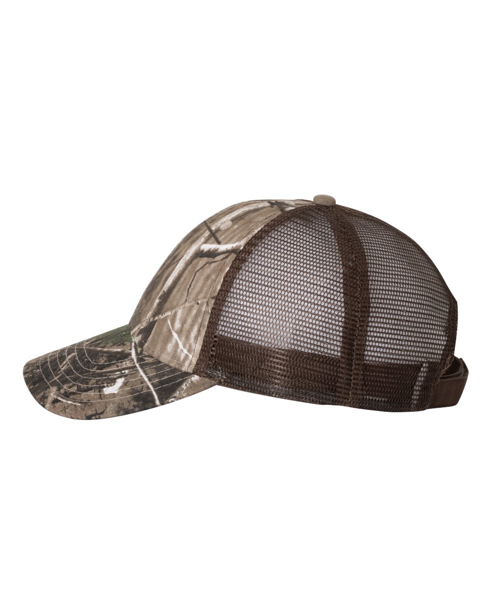 Left View of Realtree AP/ Brown Licensed Camo Mesh Back Cap - LC5M