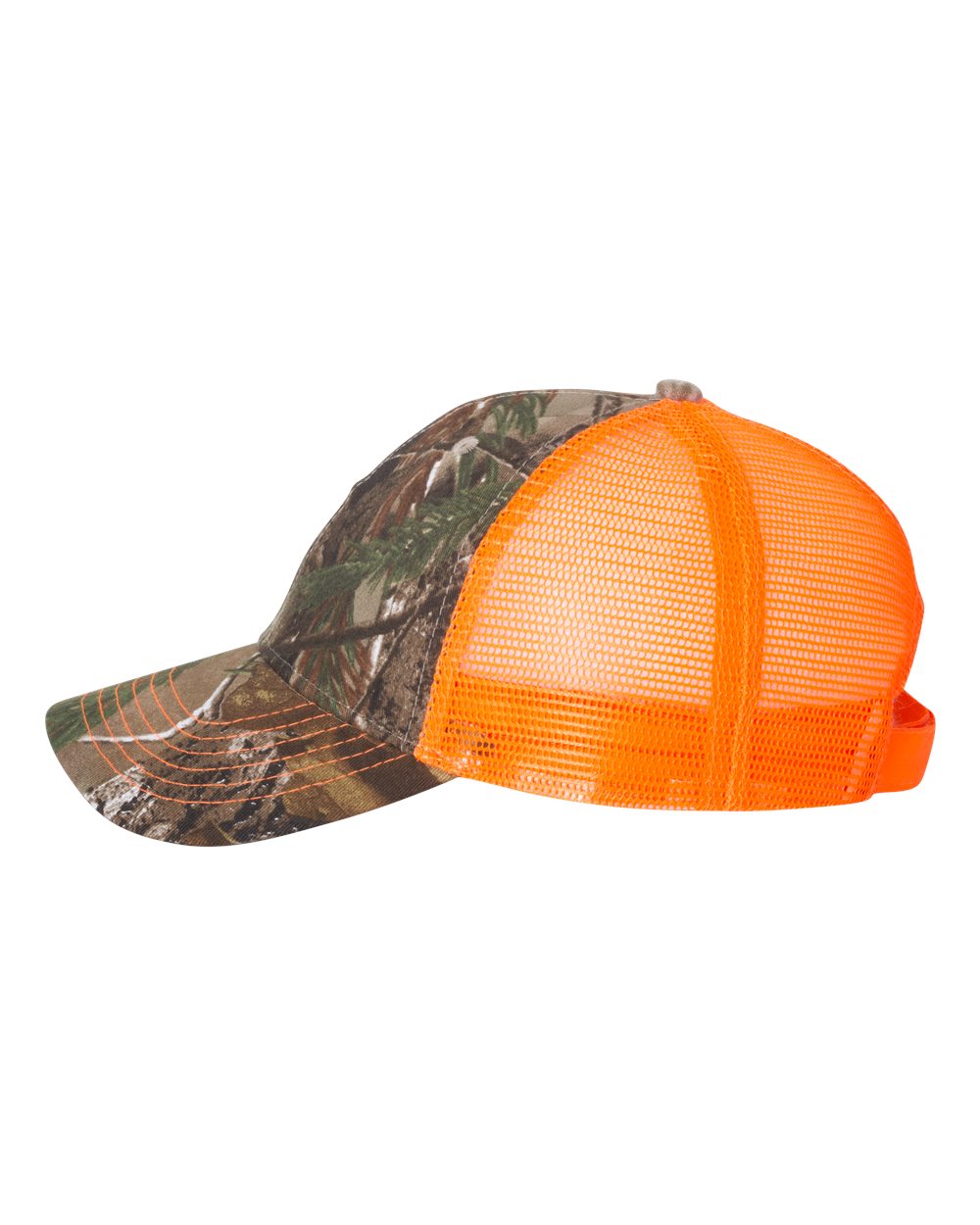 Left View of Realtree AP/ Neon Orange Licensed Camo Mesh Back Cap - LC5M