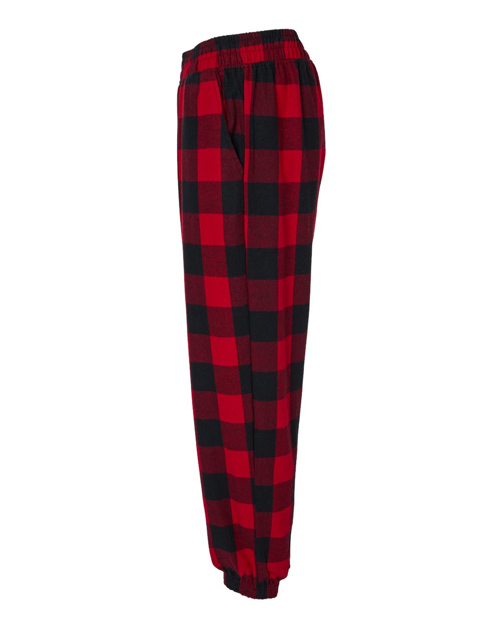 Left View of Red/ Black Flannel Joggers - 8810