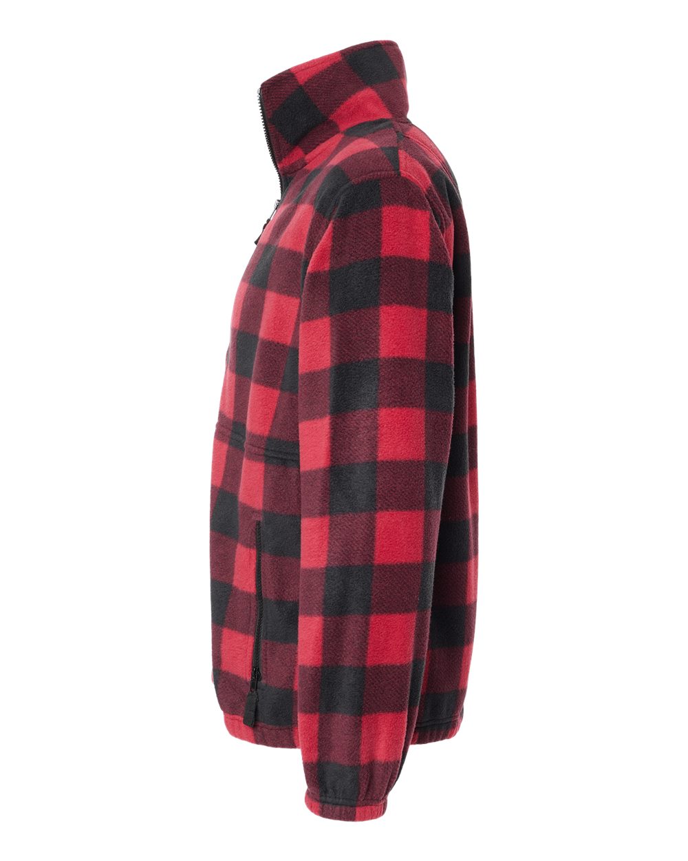 Left View of Red/ Black Polar Fleece Full-Zip Jacket - 3062