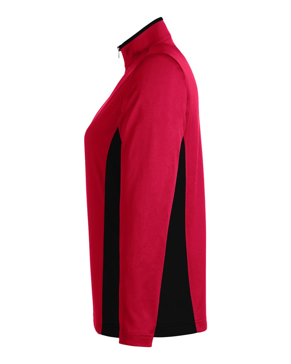 Left View of Red/ Black Women's Flash Snag Protection Plus IL Colorblock Quarter-Zip Pullover - M786W