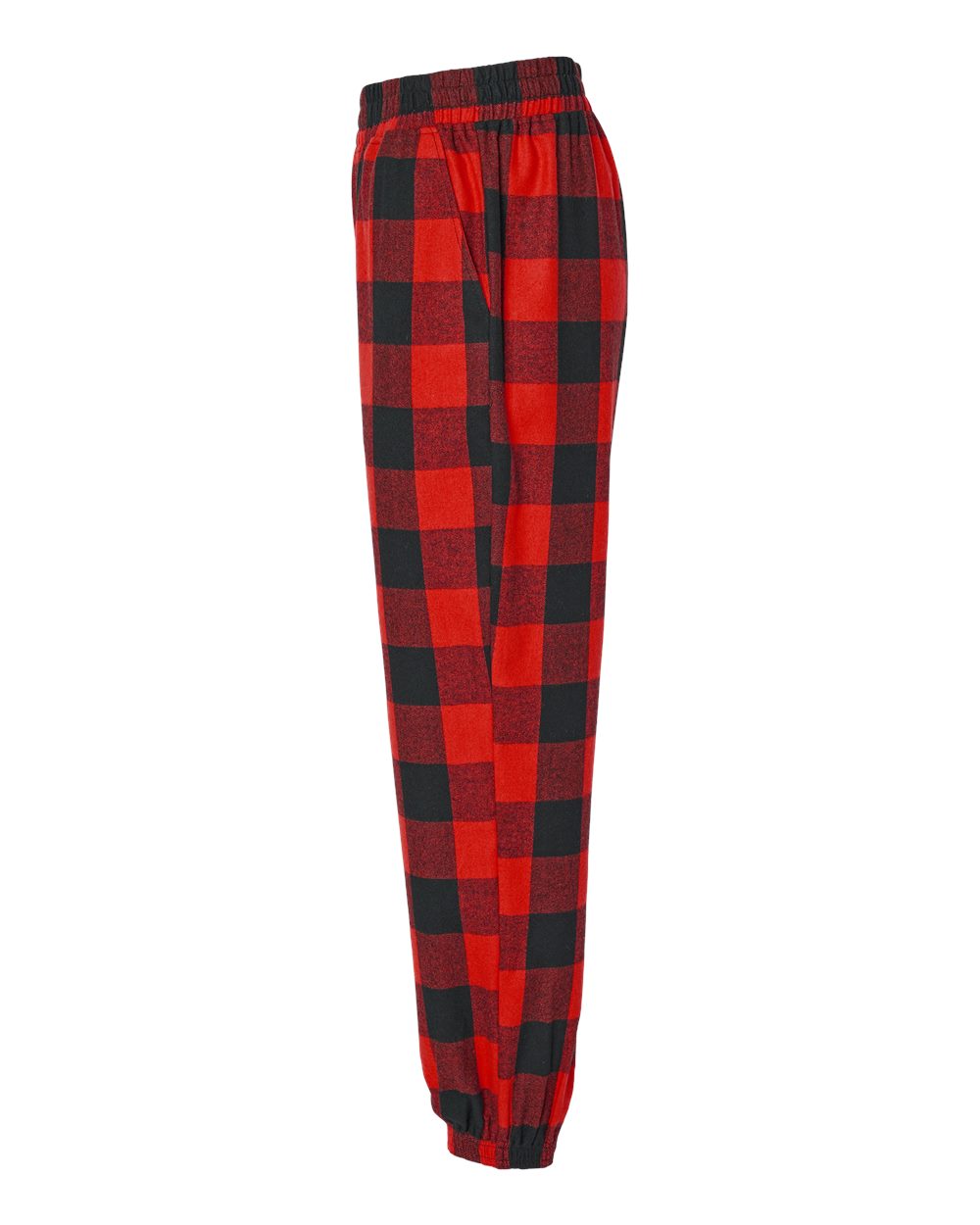 Left View of Red/ Black Youth Flannel Joggers - 4810