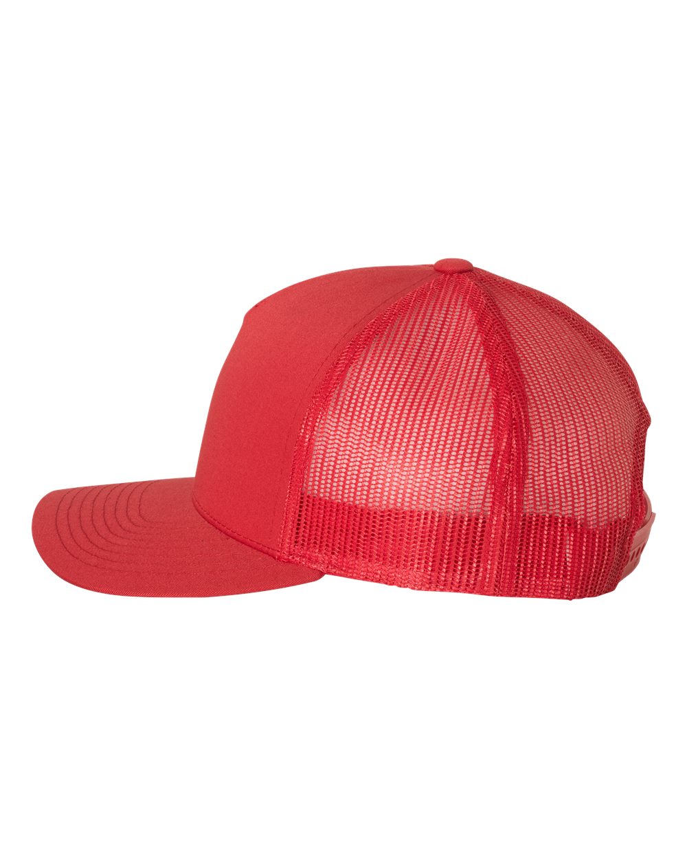 Left View of Red Five-Panel Retro Trucker Cap - 6506