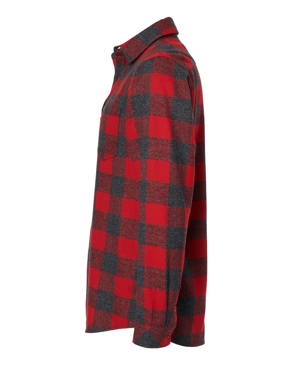Left View of Red/ Heather Black Open Pocket Flannel Shirt - 8212