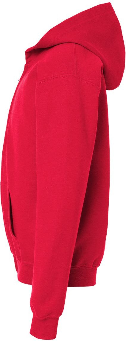 Left View of Red Heavy Blend™ Youth Full-Zip Hooded Sweatshirt - 18600B