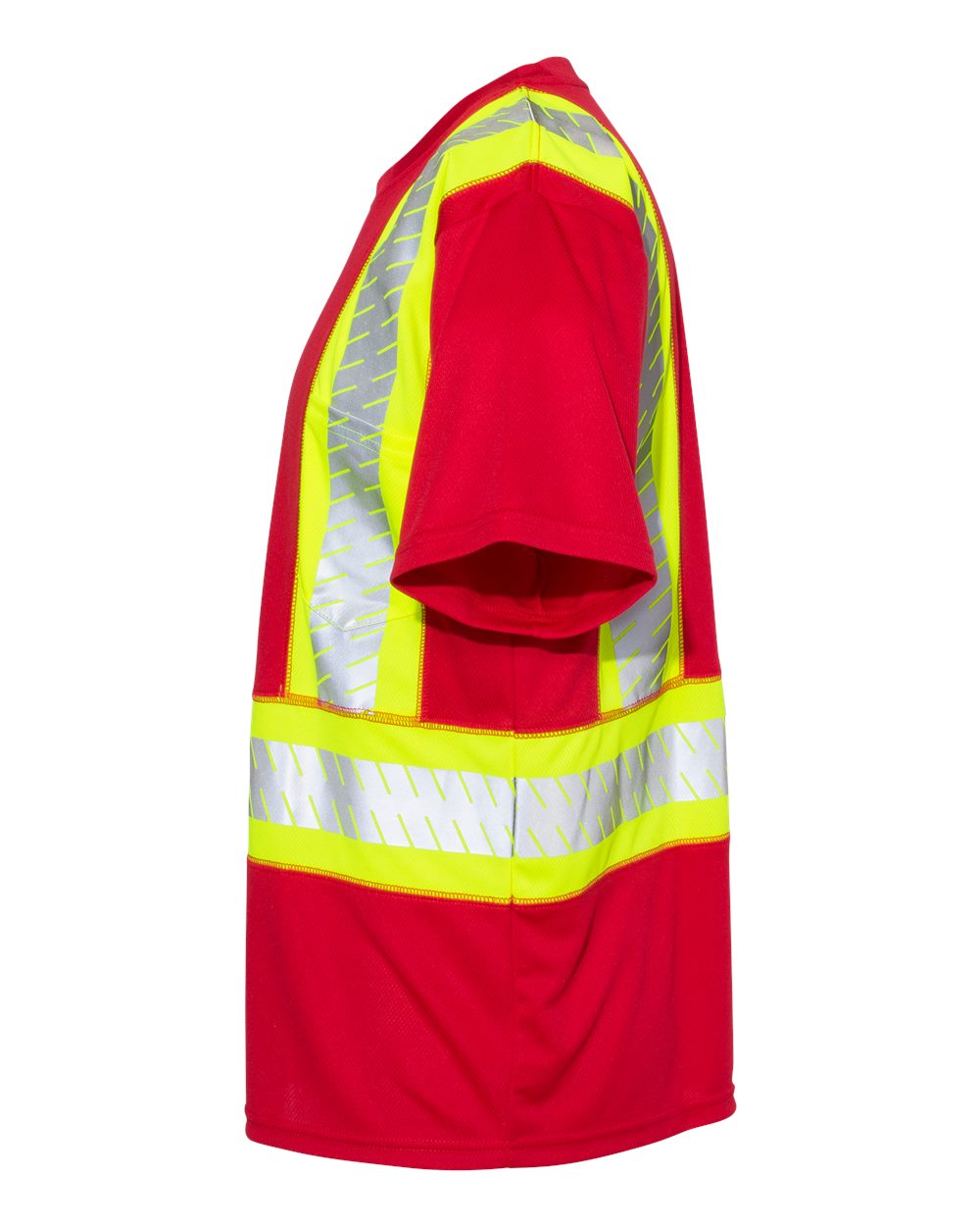 Left View of Red/ Lime - B203 EV Series® Enhanced Visibility Contrast Pocket T-Shirt - B200-204