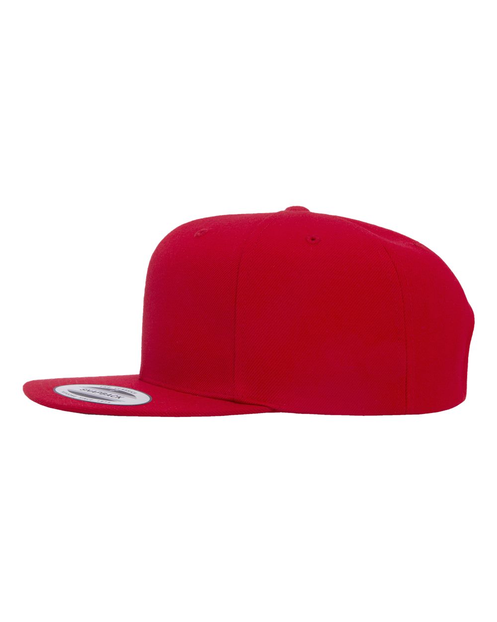 Left View of Red Premium Flat Bill Snapback Cap - 6089M