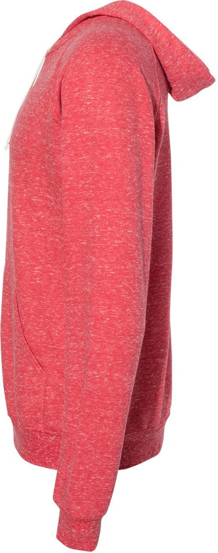Left View of Red Snow Heather French Terry Raglan Hooded Sweatshirt - 90MR