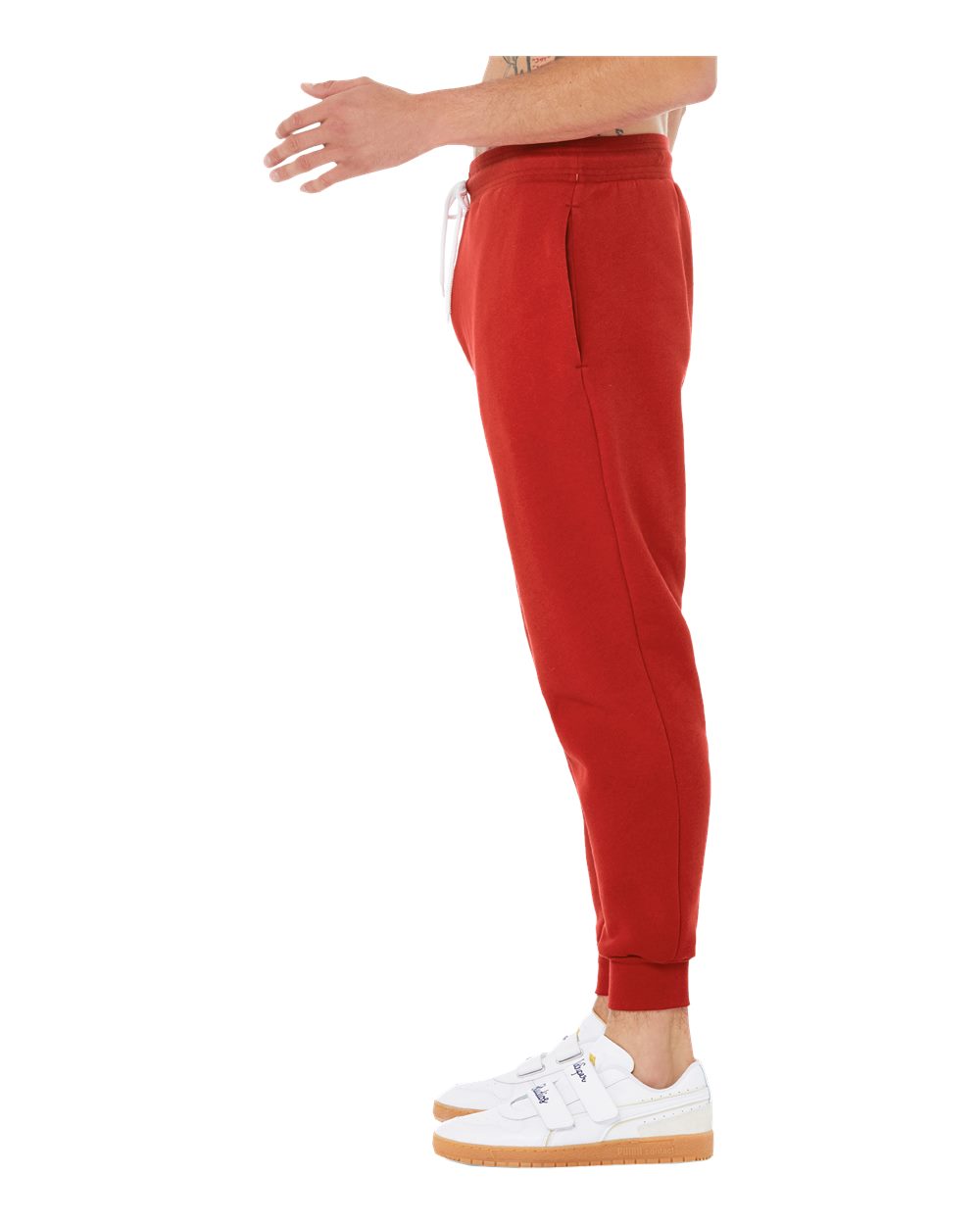 Left View of Red Sponge Fleece Jogger Sweatpants - 3727