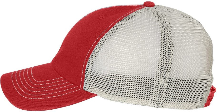 Left View of Red/ Stone Trawler Cap - 4710