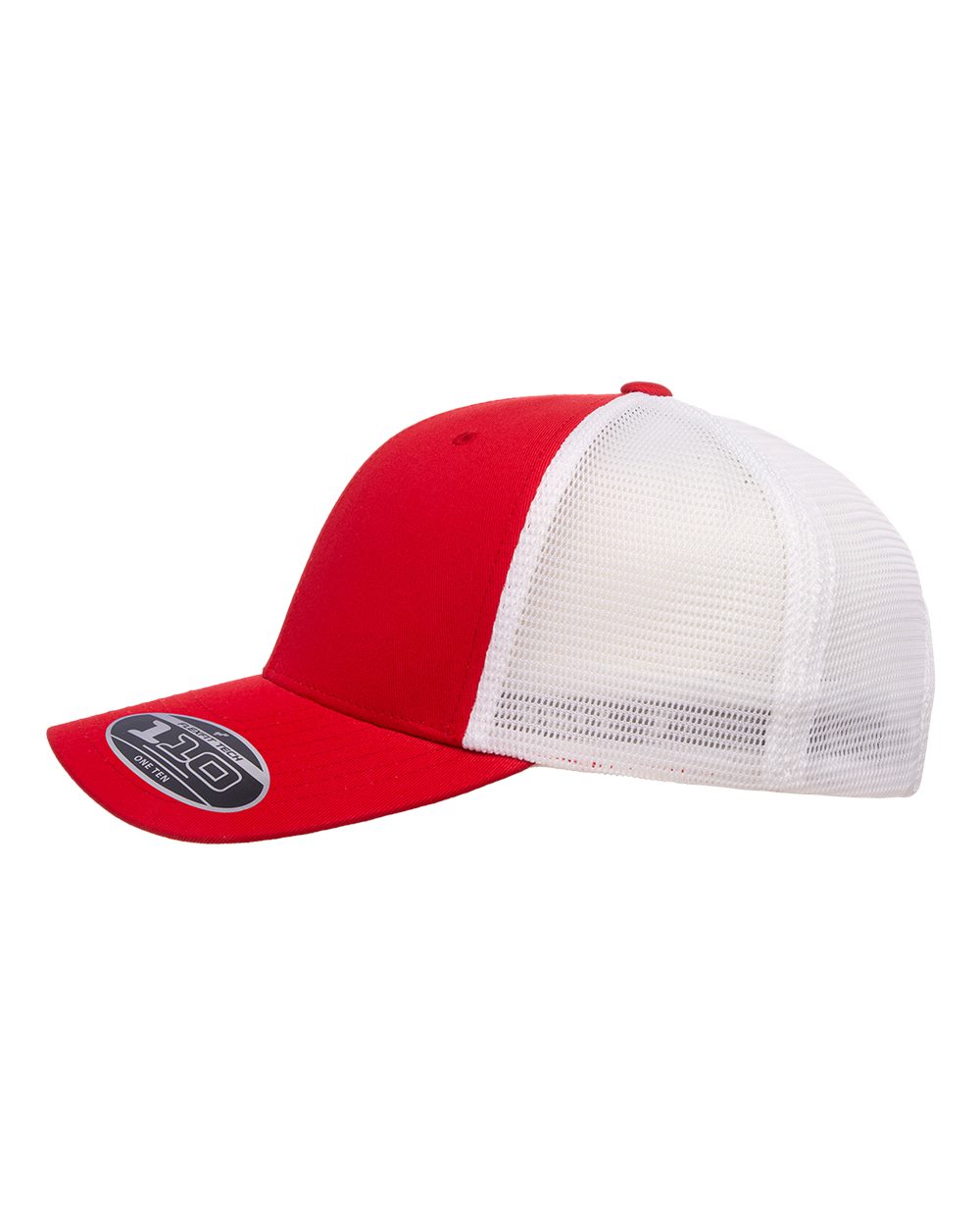 Left View of Red/ White 110® Mesh-Back Cap - 110M