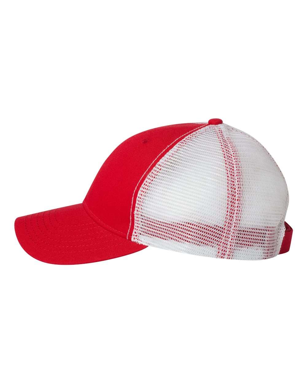 Left View of Red/ White Bio-Washed Trucker Cap - AH80