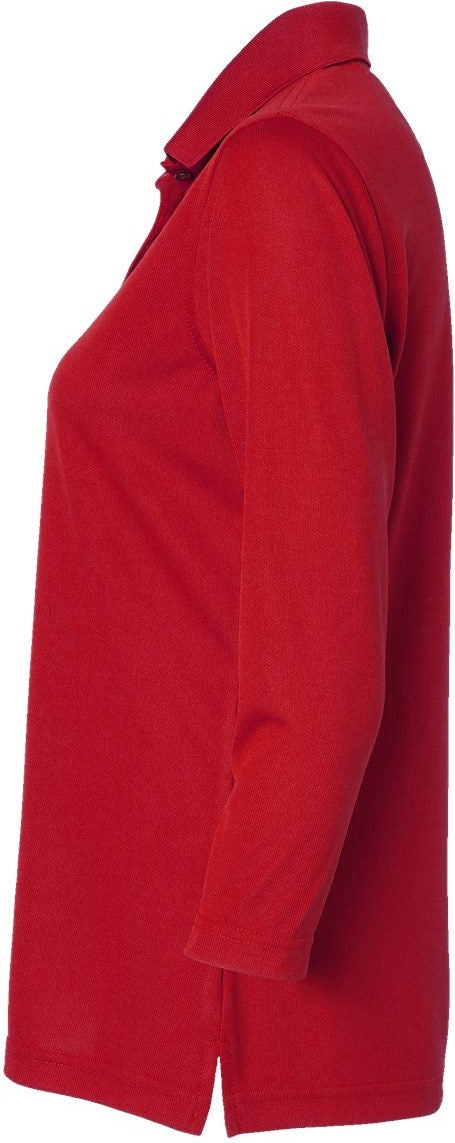 Left View of Red Women's Lady Palm Three-Quarter Sleeve Polo - 120