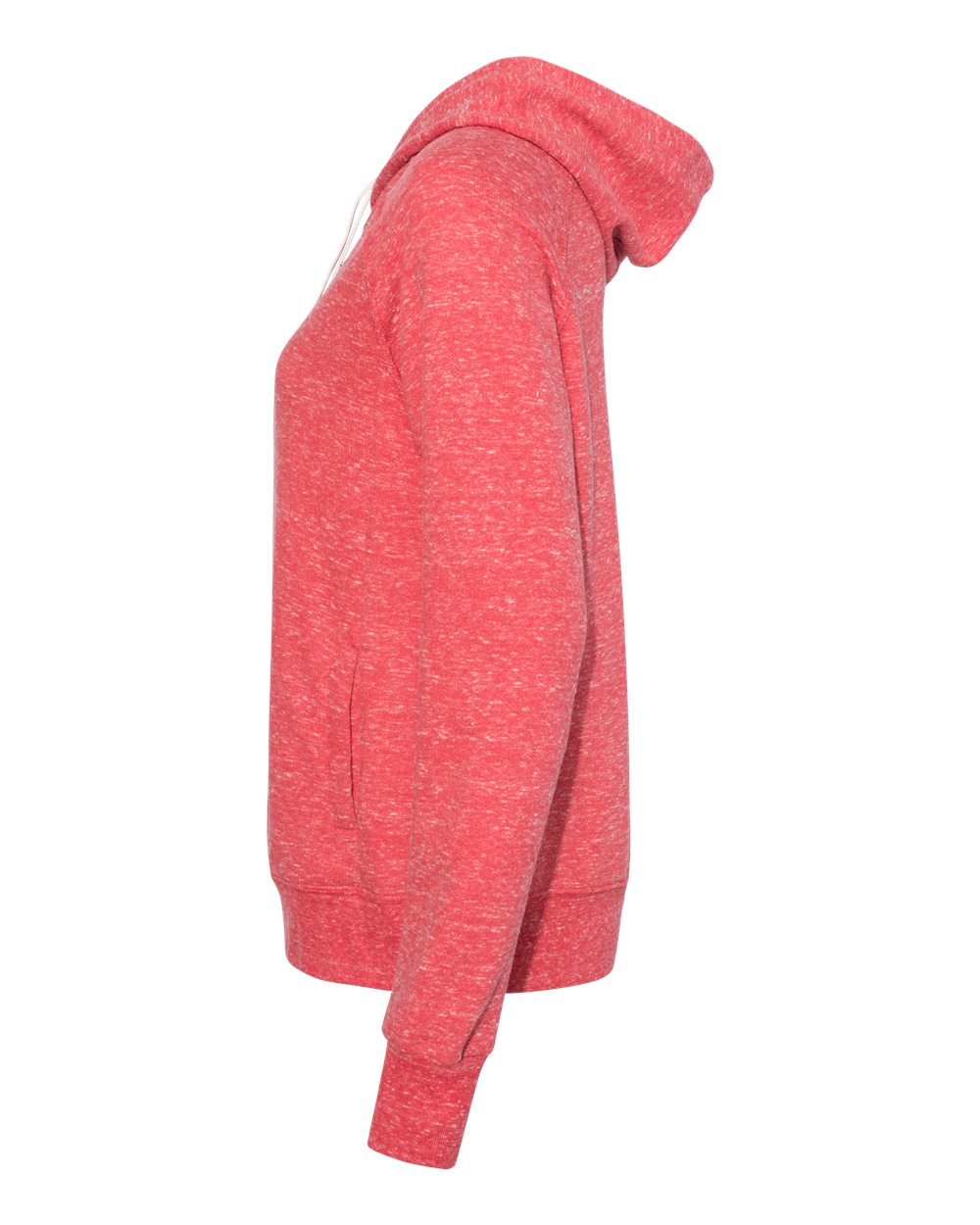 Left View of Red Women's Snow Heather French Terry Full-Zip Hooded Sweatshirt - 92WR