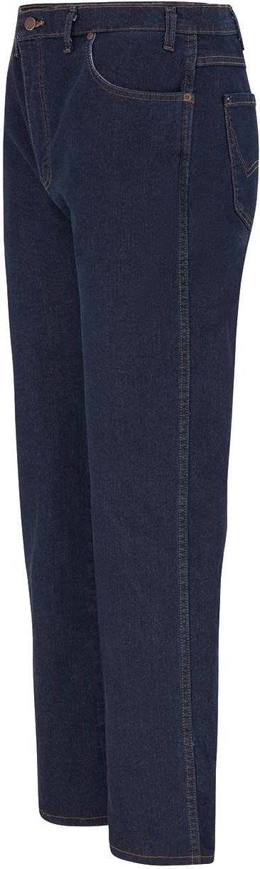 Left View of Rinsed Indigo Blue - 39 Unhemmed Industrial 5-Pocket Flex Jeans - Extended Sizes - LD21EXT