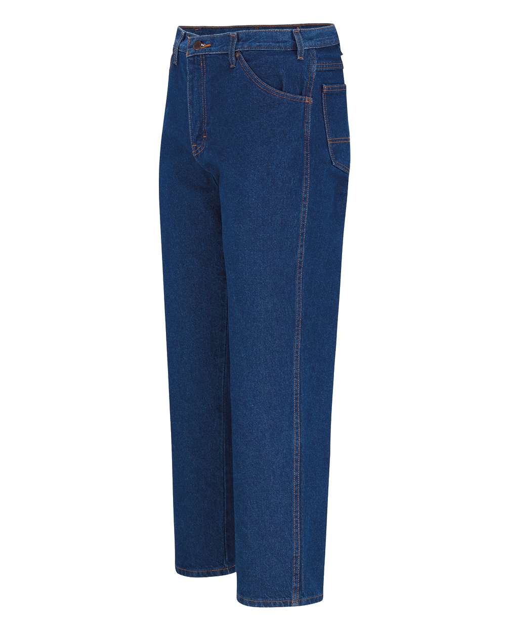 Left View of Rinsed Indigo Blue - 39 Unhemmed Industrial Relaxed Fit Jeans - Extended Sizes - CR39EXT