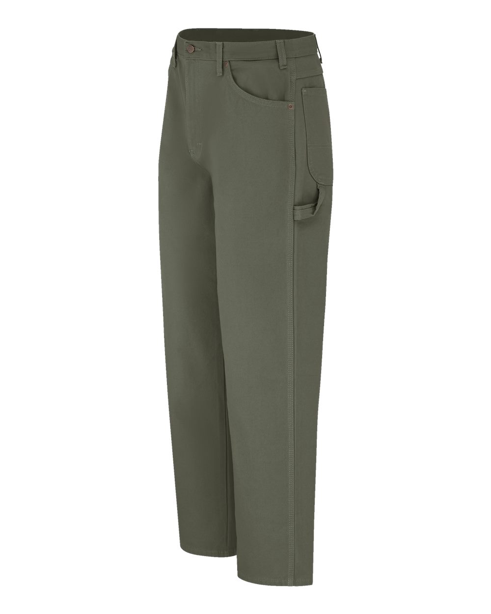 Left View of Rinsed Moss - 37 Unhemmed Duck Carpenter Jeans - Extended Sizes - 1933EXT