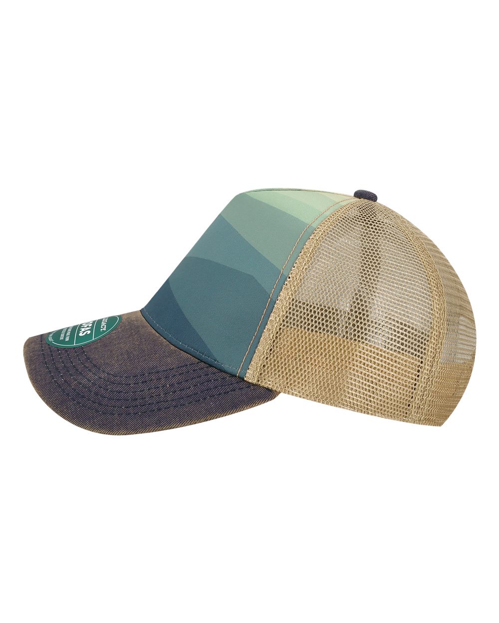 Left View of Rolling Mountains Old Favorite Five-Panel Trucker Cap - OFAFP