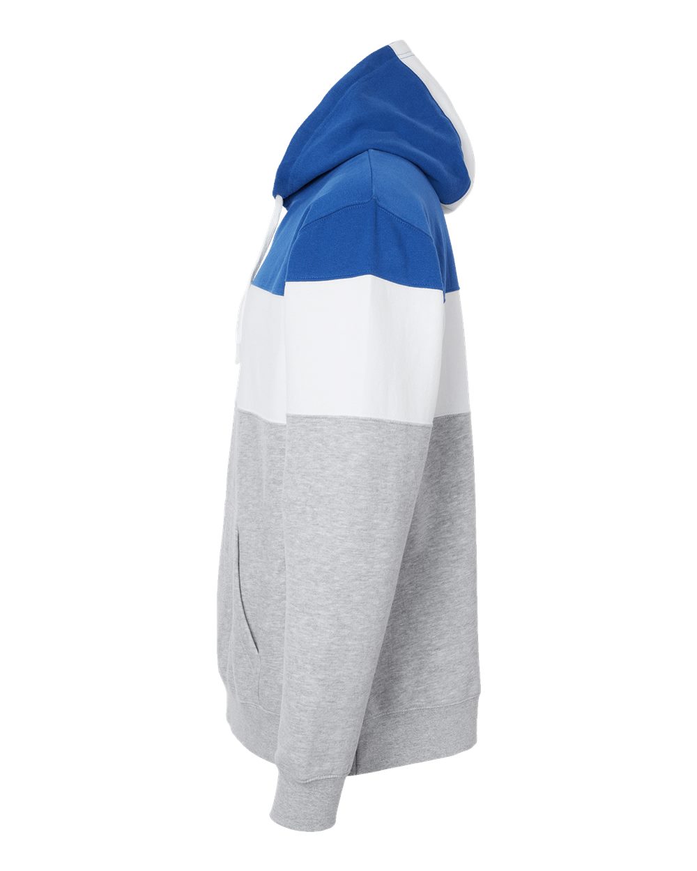 Left View of Royal/ Oxford Varsity Fleece Colorblocked Hooded Sweatshirt - 8644