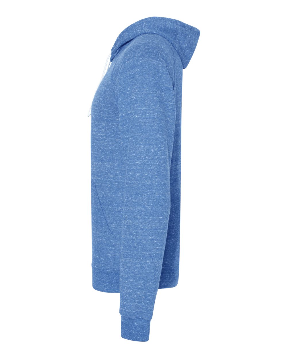 Left View of Royal Snow Heather French Terry Raglan Hooded Sweatshirt - 90MR