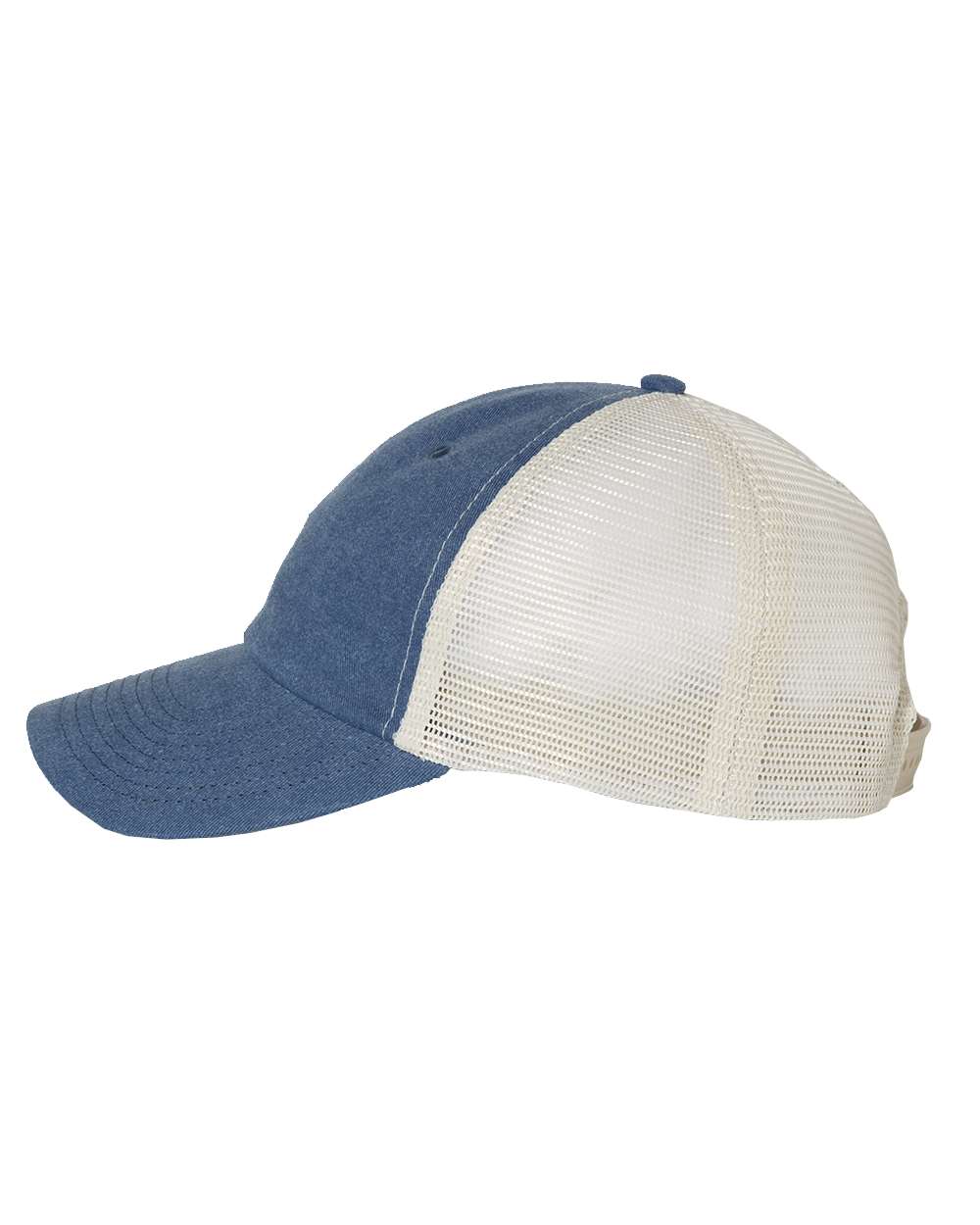 Left View of Royal/ Stone Pigment-Dyed Trucker Cap - SP510