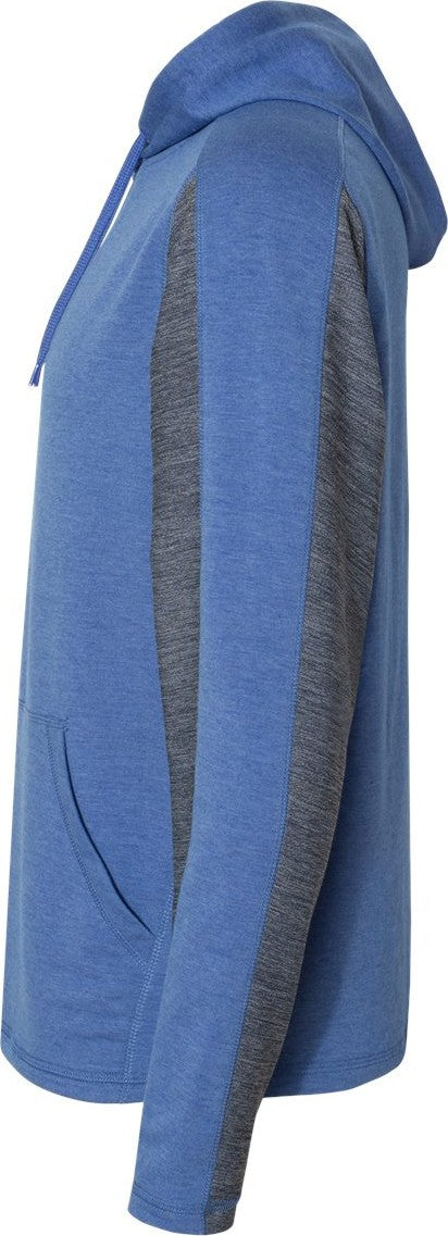 Left View of Royal Triblend Omega Stretch Hooded Pullover - 8435