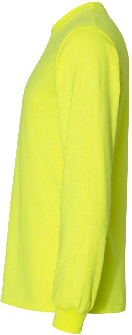 Left View of Safety Green DryBlend® 50/50 Long Sleeve T-Shirt - 8400