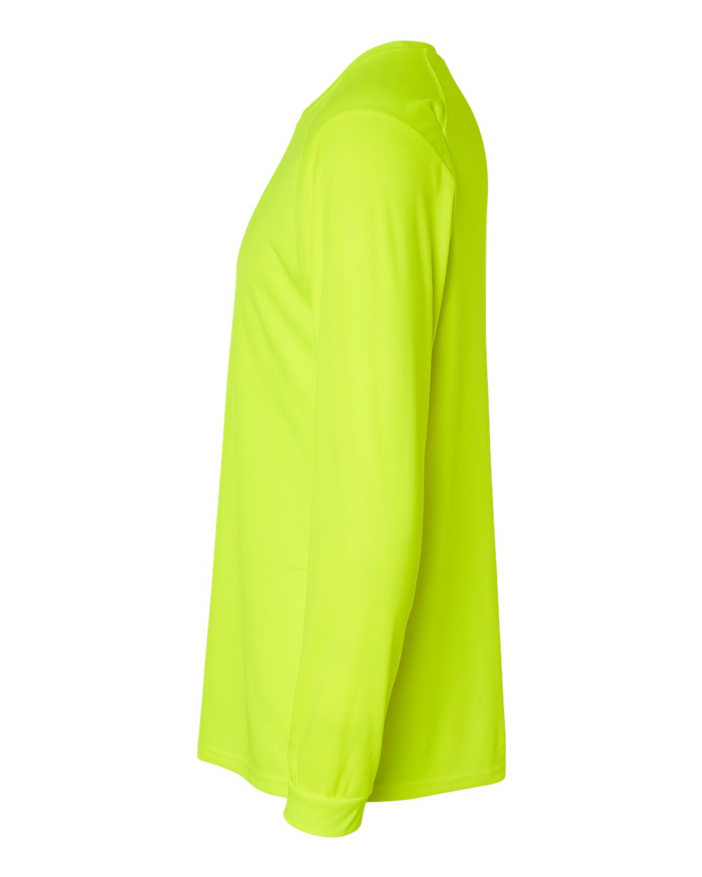 Left View of Safety Green Long Islander Performance Long Sleeve T-Shirt - 210