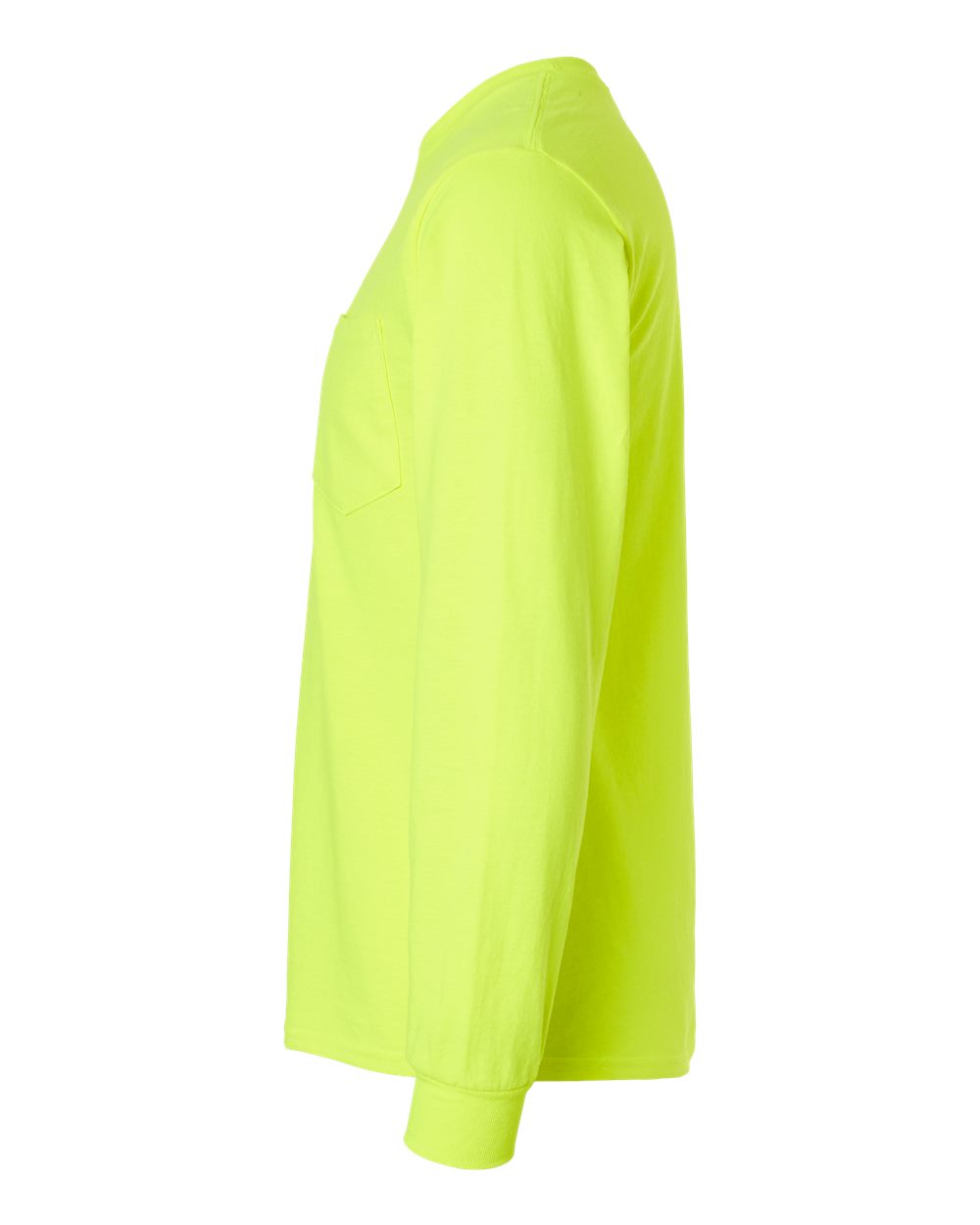 Left View of Safety Green Ultra Cotton® Long Sleeve Pocket T-Shirt - 2410