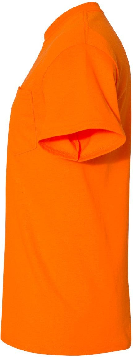 Left View of Safety Orange DryBlend® Pocket T-Shirt - 8300