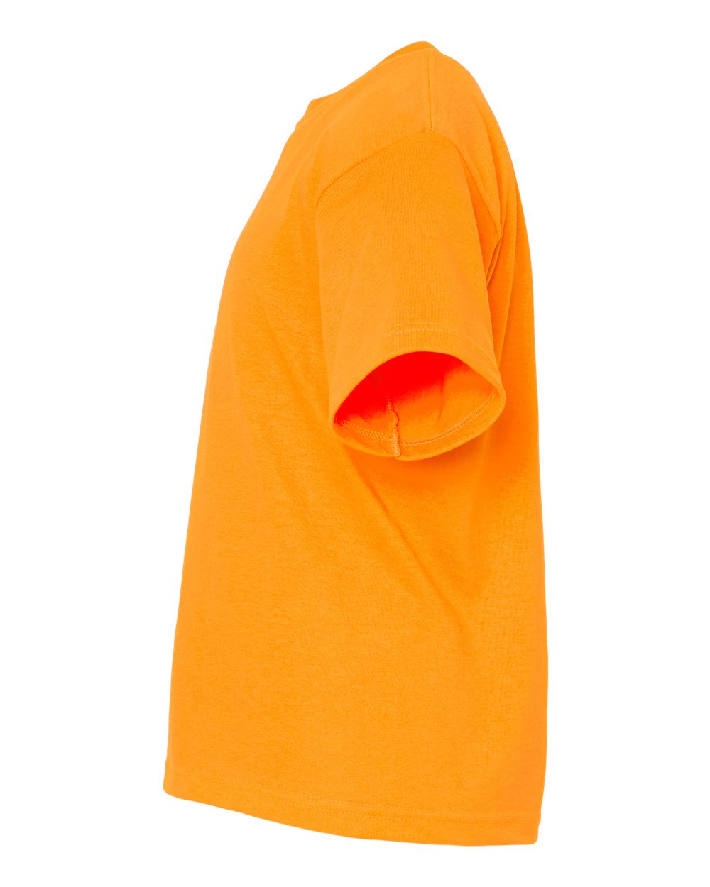 Left View of Safety Orange Youth Gold Soft Touch T-Shirt - 4850