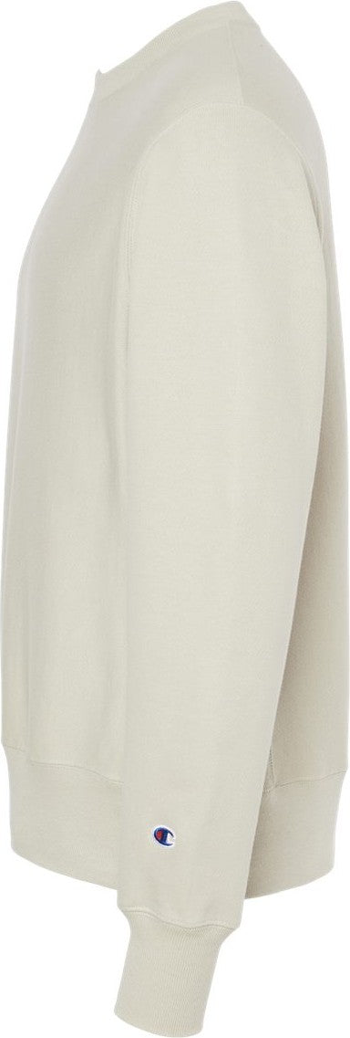 Left View of Sand Reverse Weave® Crewneck Sweatshirt - S149