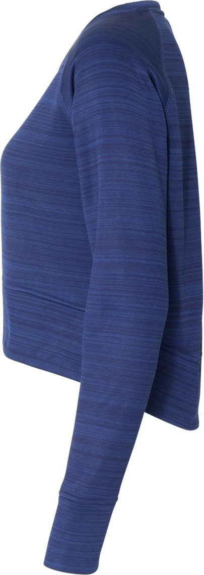 Left View of Sapphire Women's Odyssey Striped Performance Fleece Hi-Low Crewneck Sweatshirt - 8663