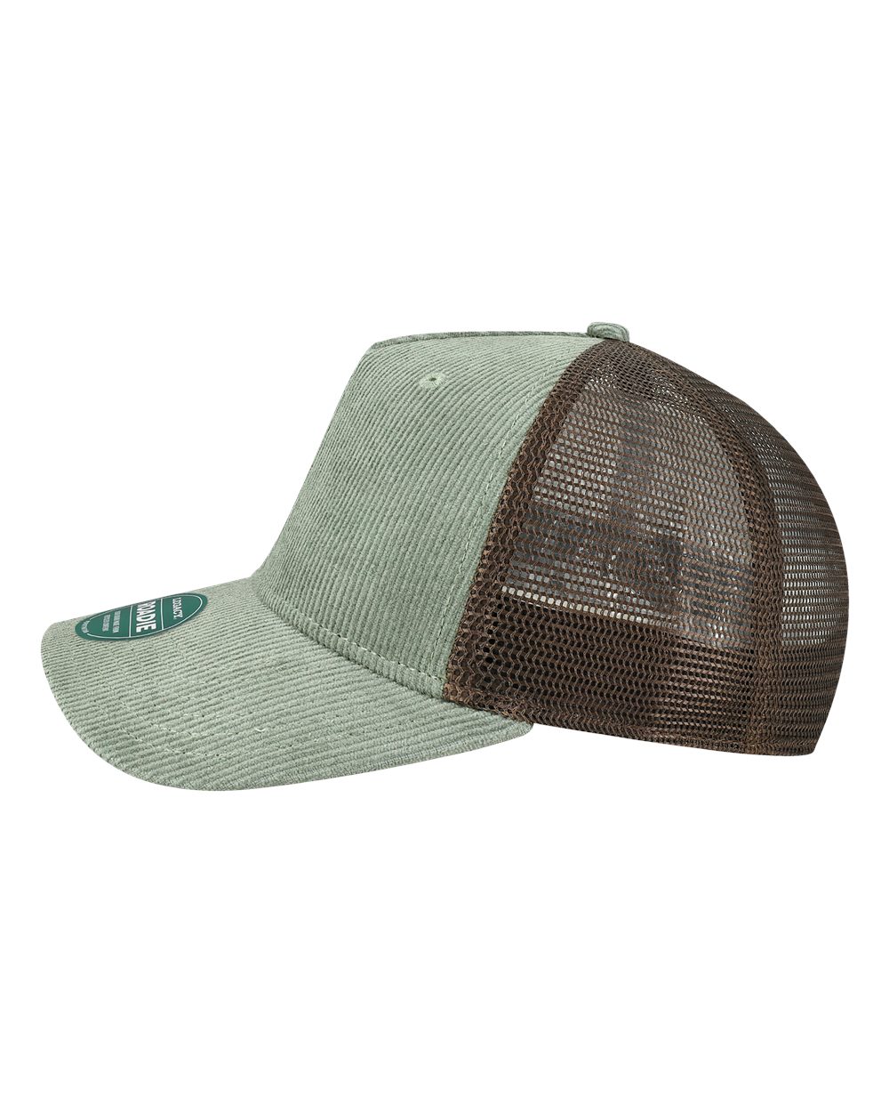 Left View of Sawgrass Corduroy/ Brown Five-Panel Trucker Cap - ROADIE