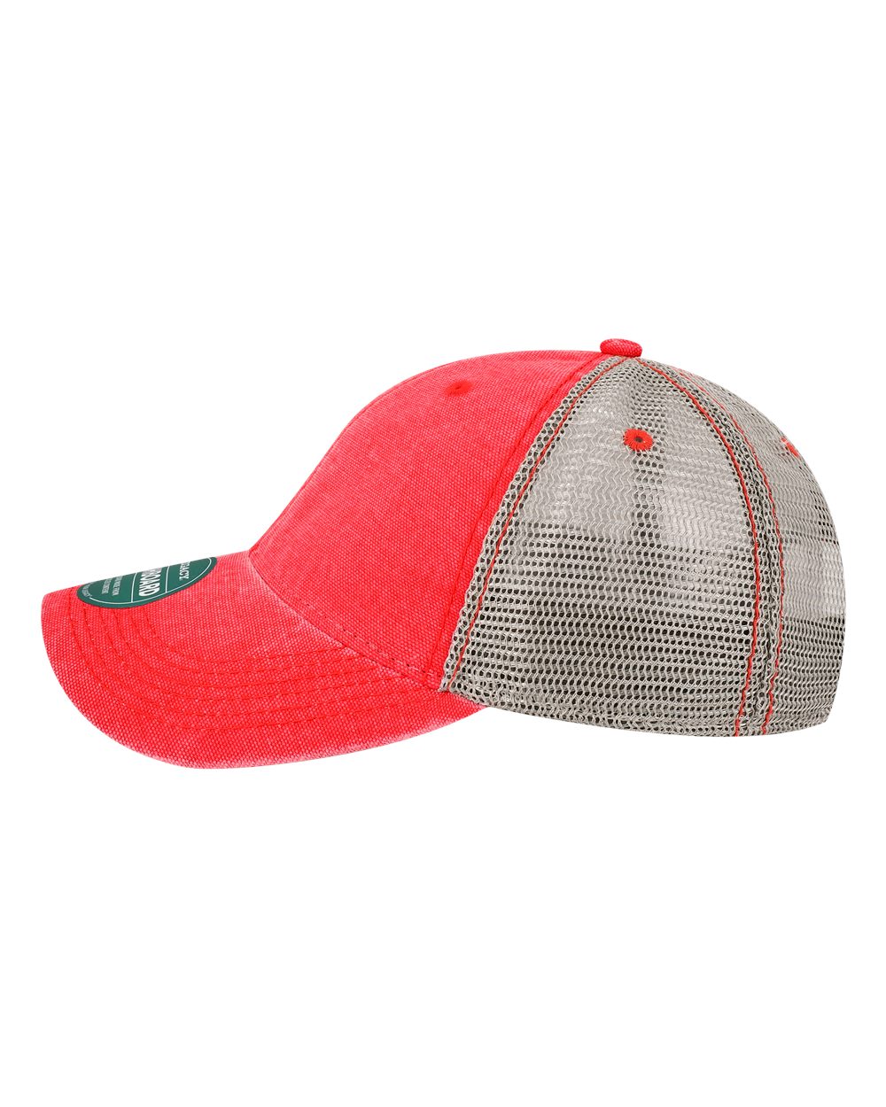 Left View of Scarlet Red/ Grey Dashboard Trucker Cap - DTA