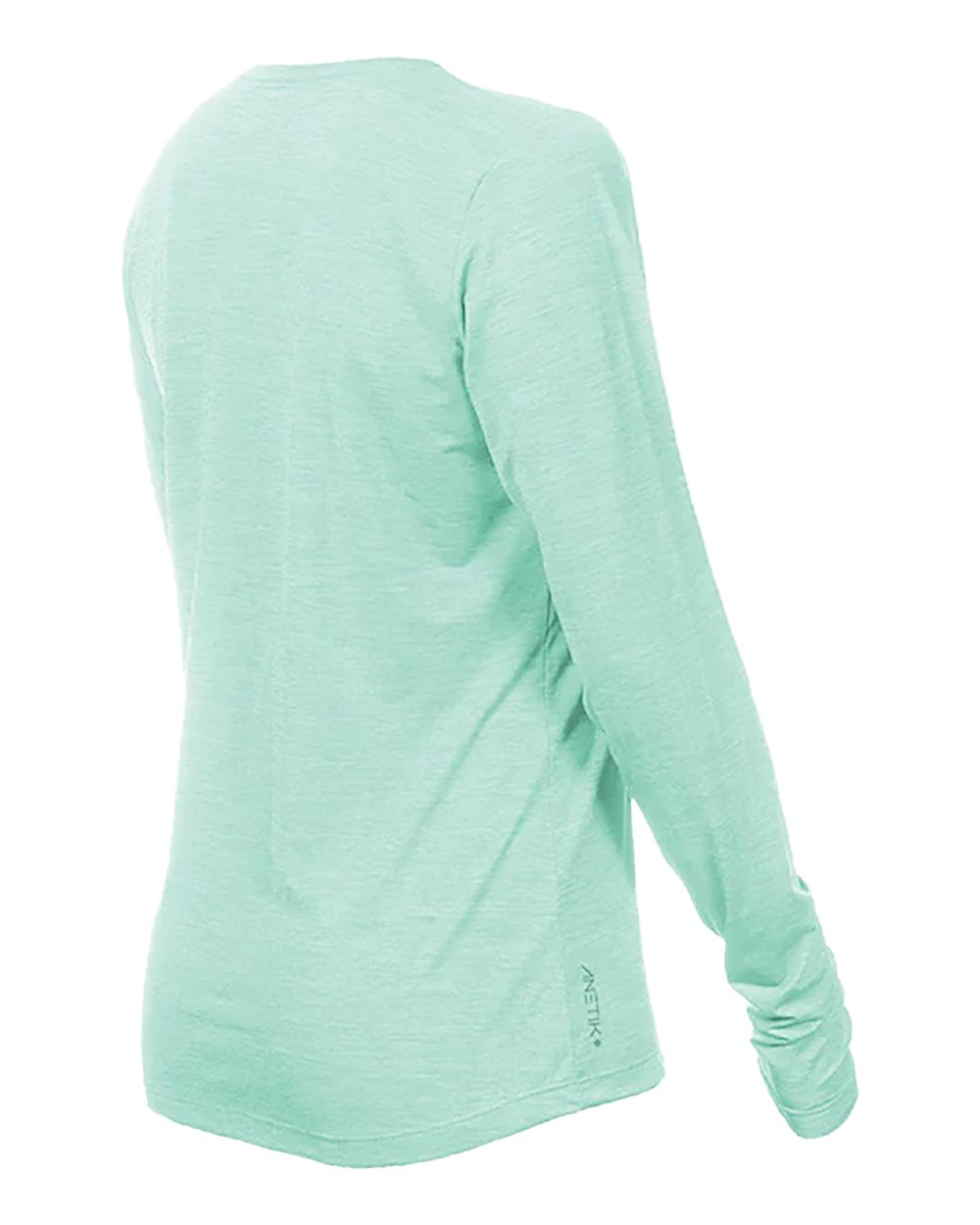 Left View of Seafoam Heathered Women's Breeze Tech Long Sleeve T-Shirt - WSBRZL0