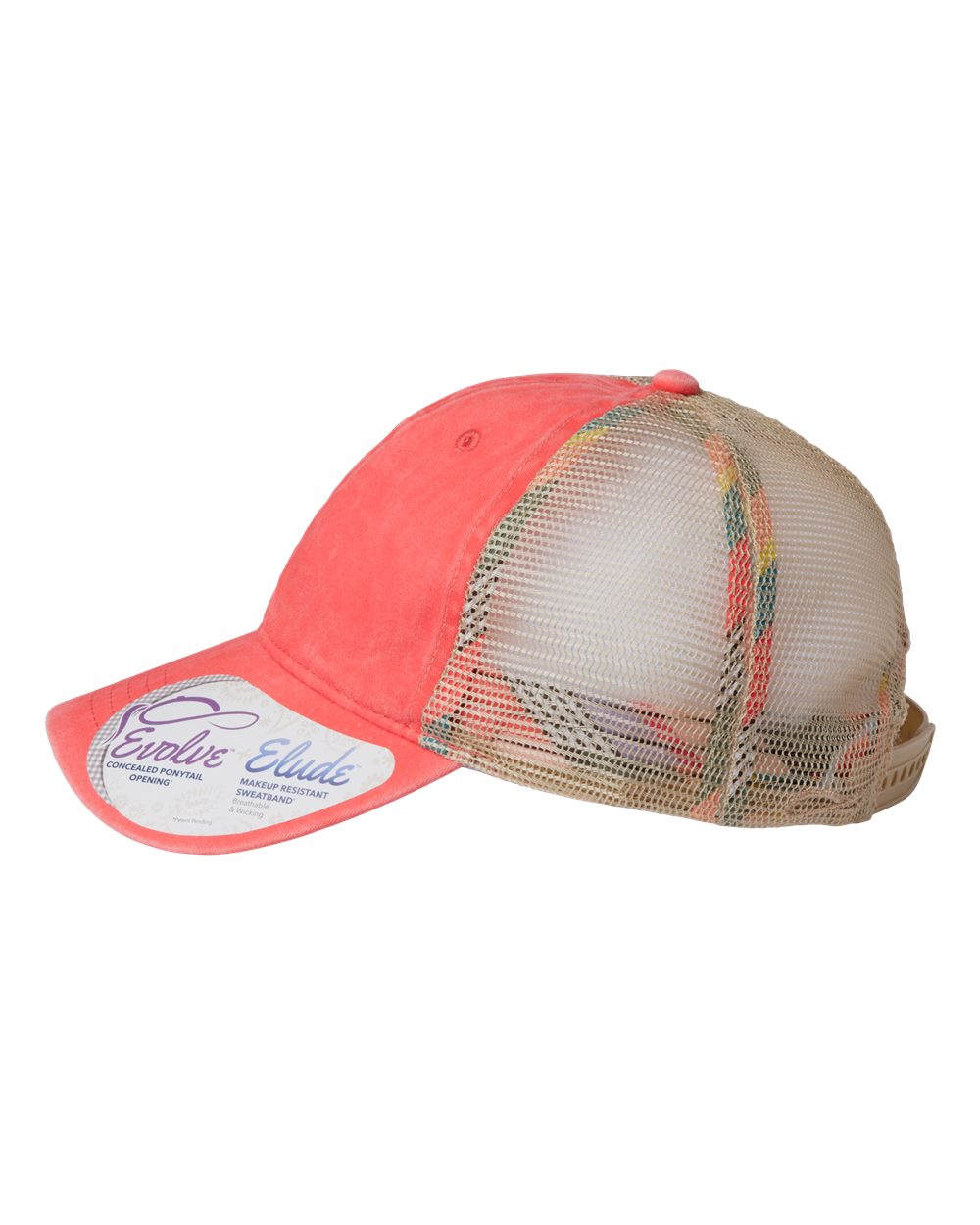 Left View of Sherbet/ Stripes Women's Washed Mesh-Back Cap - TESS