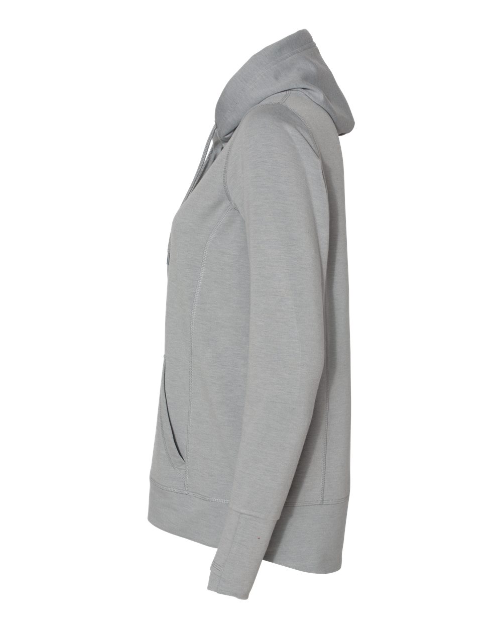 Left View of Silver Grey Triblend Women’s Omega Stretch Snap-Placket Hooded Pullover - 8431