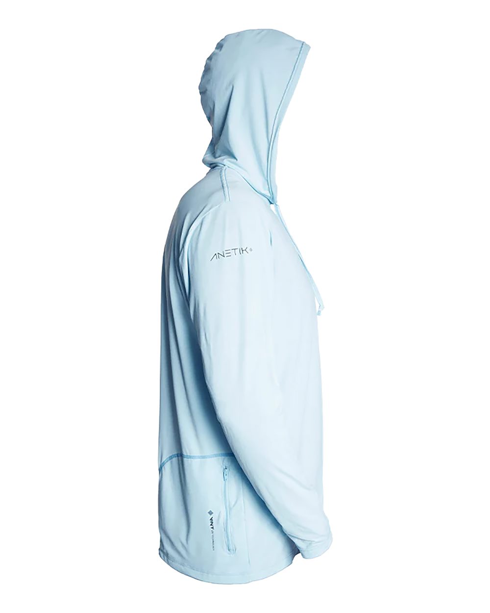 Left View of Sky Heathered Low Pro Tech Hooded Long Sleeve T-Shirt - MVLPRH8