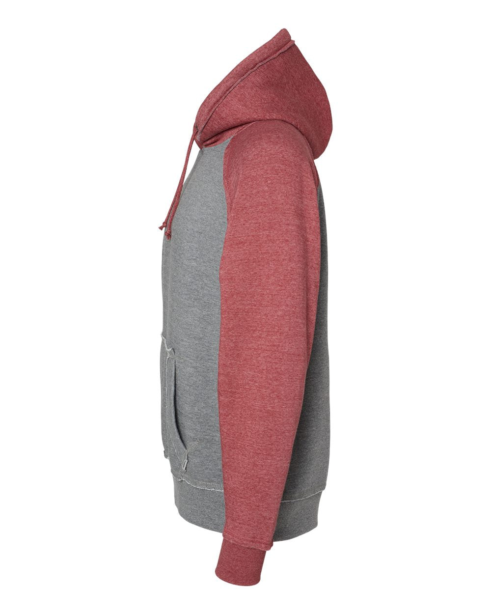 Left View of Smoke Heather/ Simply Red Heather Vintage Heather Hooded Sweatshirt - 8885