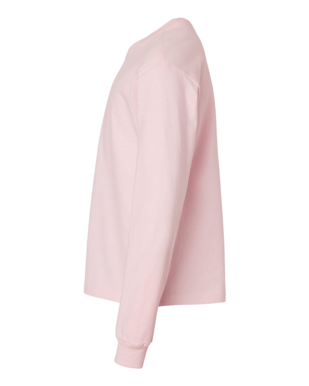 Left View of Soft Pink Youth 6oz. Heavyweight Long Sleeve Tee - 3511Y