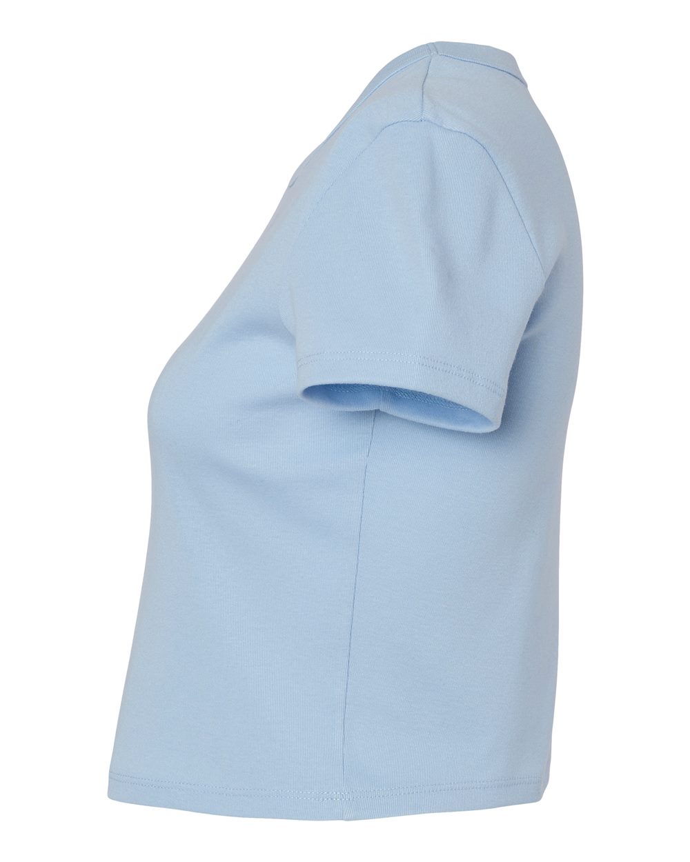 Left View of Solid Baby Blue Blend Women's Micro Rib Baby Tee - 1010