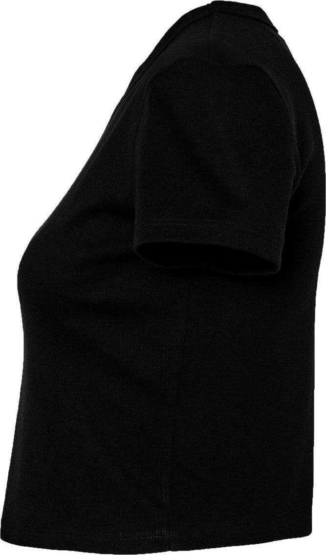Left View of Solid Black Blend Women's Micro Rib Baby Tee - 1010