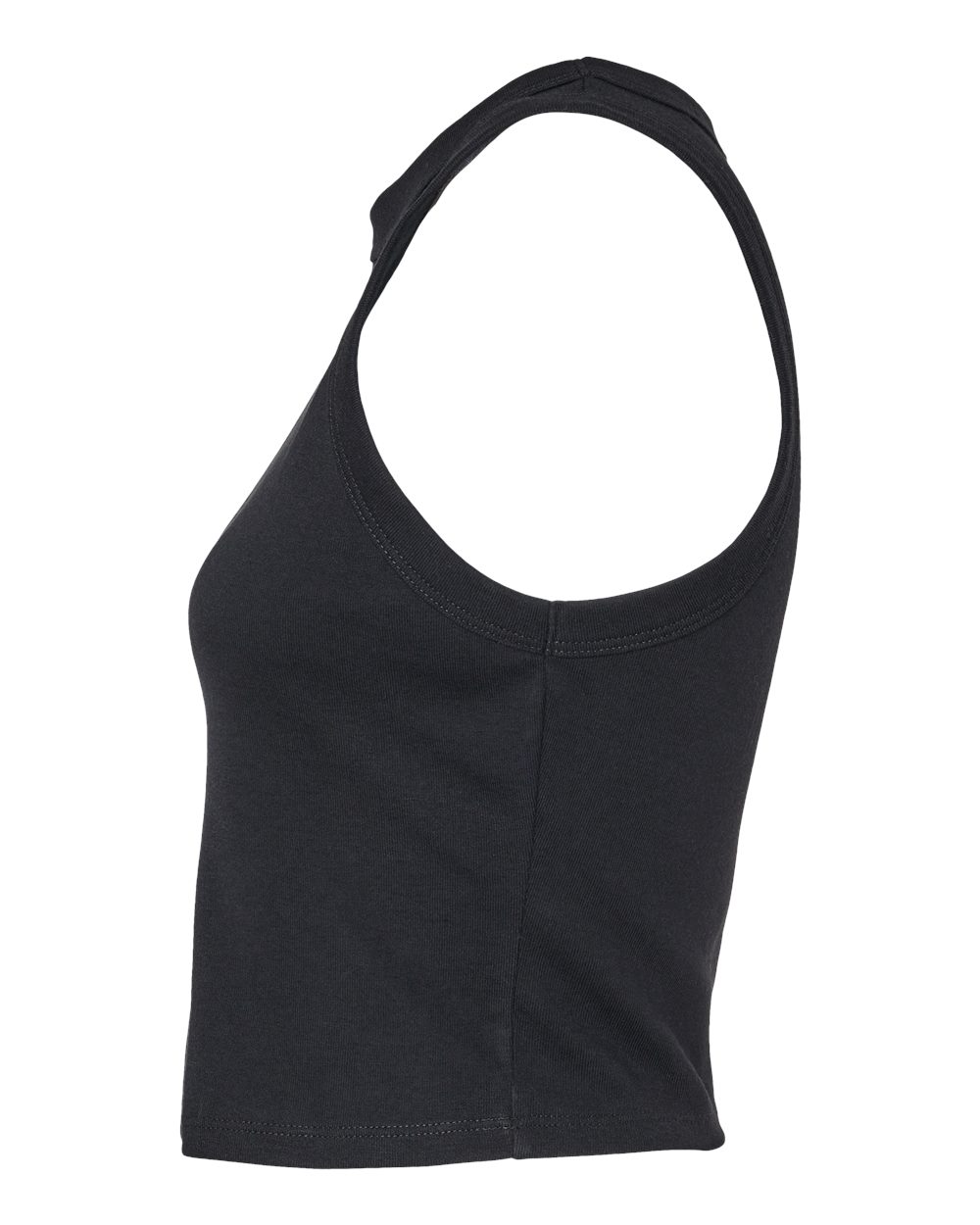 Left View of Solid Black Blend Women's Micro Rib Racer Tank - 1019