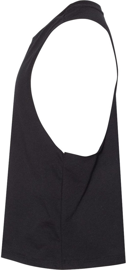Left View of Solid Black Blend Women's Racerback Crop Tank - 6682