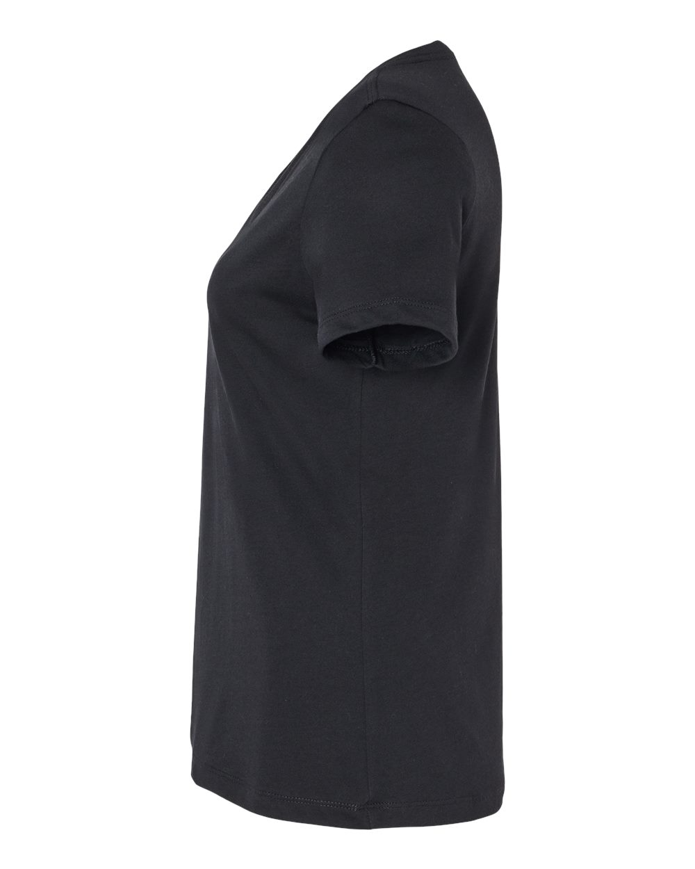 Left View of Solid Black Blend Women's Relaxed Heather CVC V-Neck Tee - 6405CVC