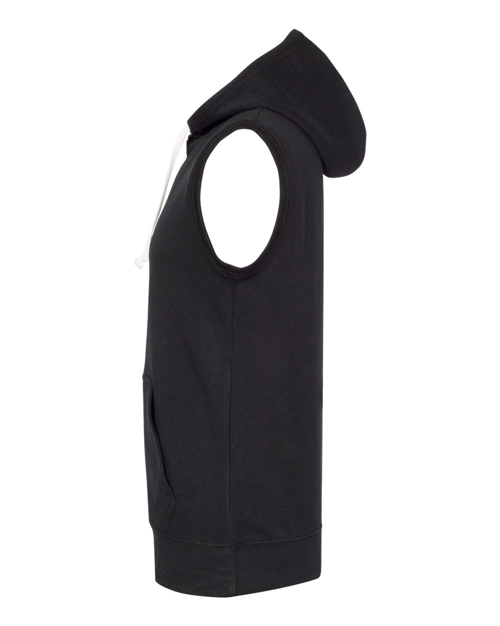 Left View of Solid Black Triblend Sleeveless Hooded Sweatshirt - 8877